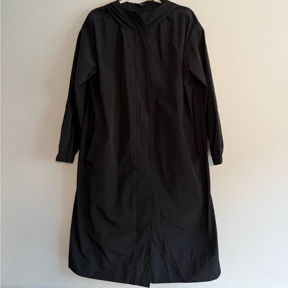 Eileen Fisher Recycled Polyester black Hooded zip Coat women’s Sz L rain jacket - Picture 3 of 9